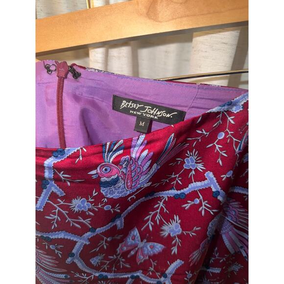 Vintage Betsey Johnson Silk Midi Skirt Butterflies 90s M Y2K 00s Whimsical Birds - Picture 5 of 13